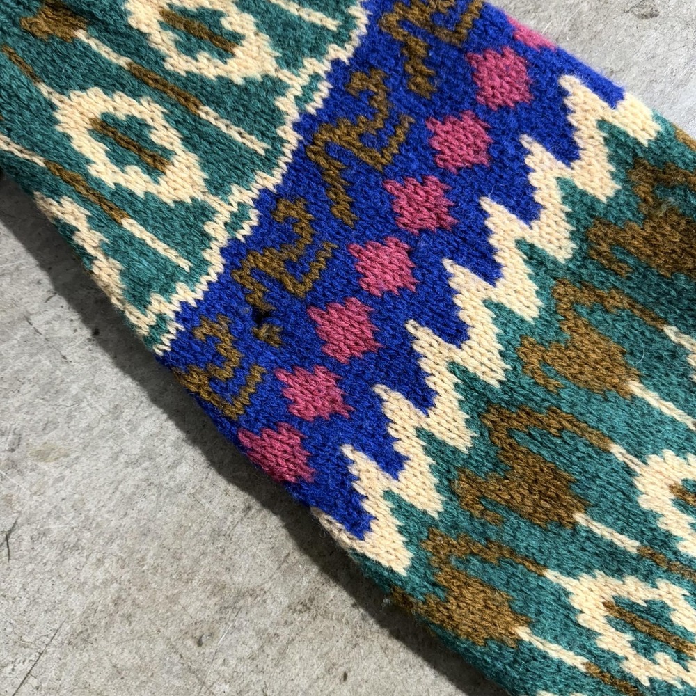 Benetton Sweater Mens Large Multicolor Fair Isle Wool Knit Collared Pullover - Picture 3 of 5